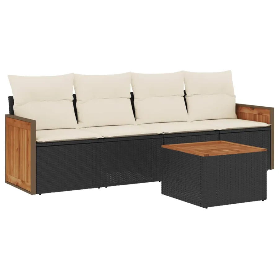 Salon de jardin 5 pcs avec coussins noir résine tressée - 2