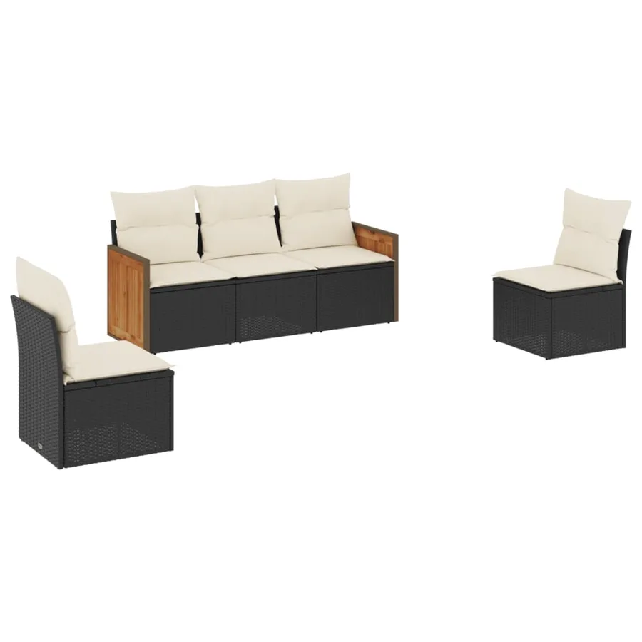 Salon de jardin 5 pcs avec coussins noir résine tressée - 2