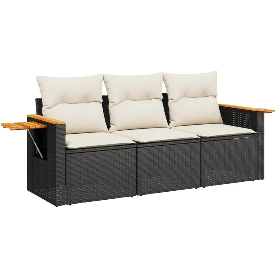 Salon de jardin 3 pcs avec coussins noir résine tressée - 2