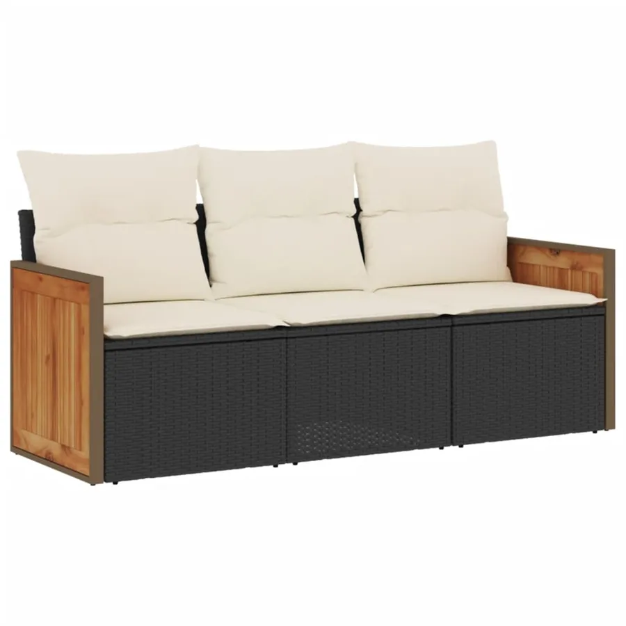 Salon de jardin 3 pcs avec coussins noir résine tressée - 2