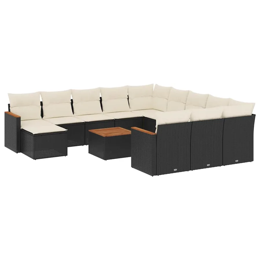 Salon de jardin avec coussins 13 pcs noir résine tressée - 2