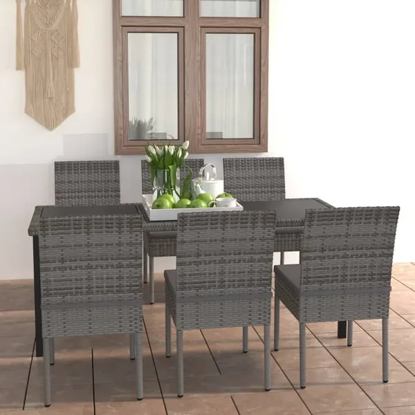Ensemble à manger de jardin 7 pcs Résine tressée Gris