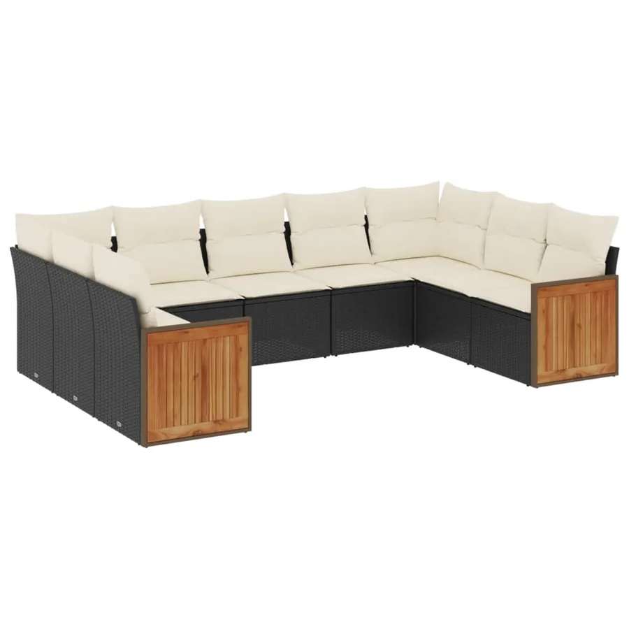 Salon de jardin 9 pcs avec coussins noir résine tressée - 2