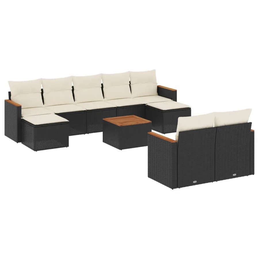 Salon de jardin 10 pcs avec coussins noir résine tressée - 2