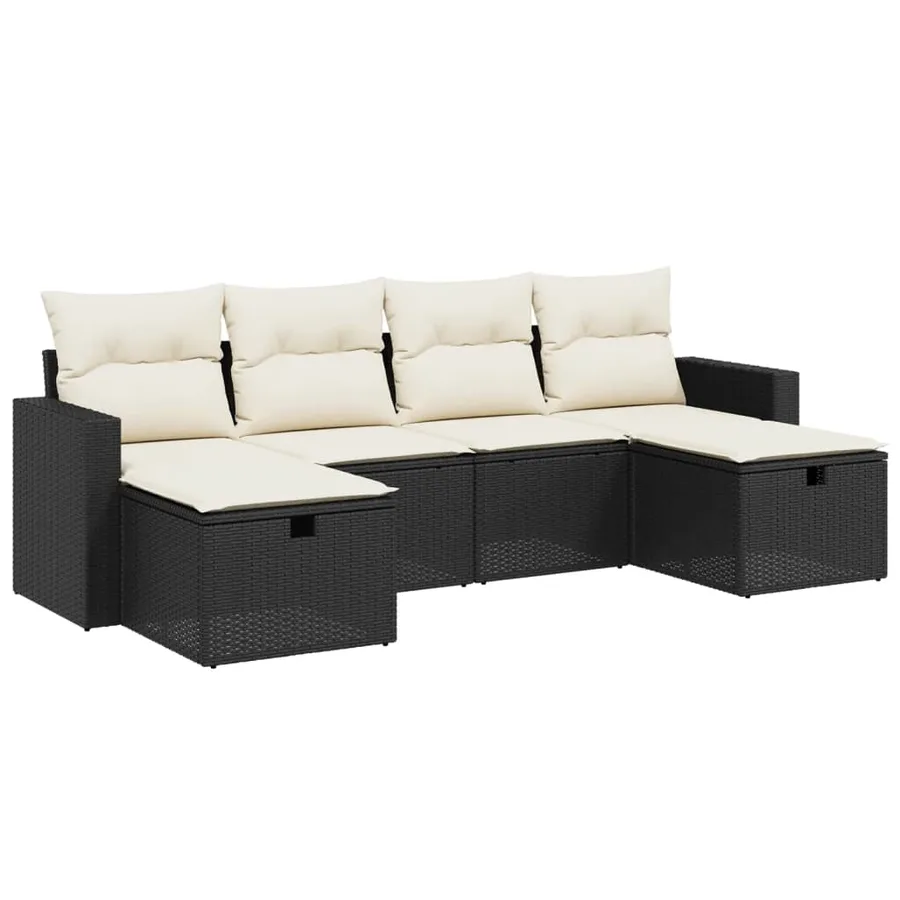 Salon de jardin 6 pcs avec coussins noir résine tressée - 2