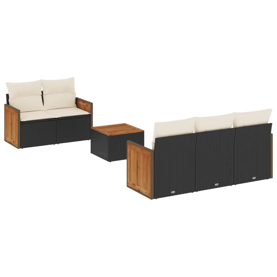 Salon de jardin 6 pcs avec coussins noir résine tressée - 2