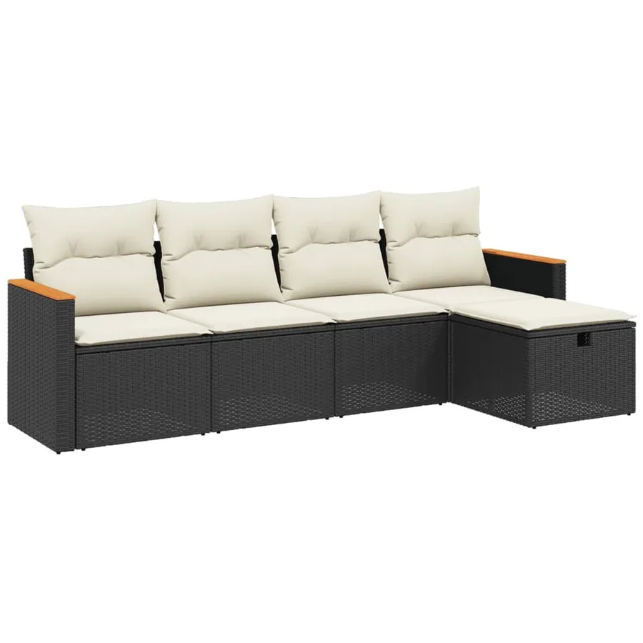 Salon de jardin 5 pcs avec coussins noir résine tressée - 2