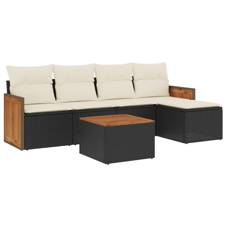 Salon de jardin 6 pcs avec coussins noir résine tressée - 2