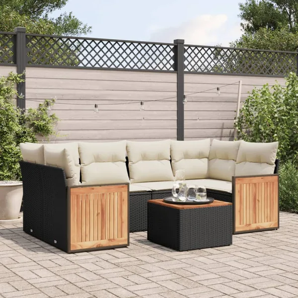 Salon de jardin 7 pcs avec coussins noir résine tressée 62 x 62 x 69 cm - 61,0 kg