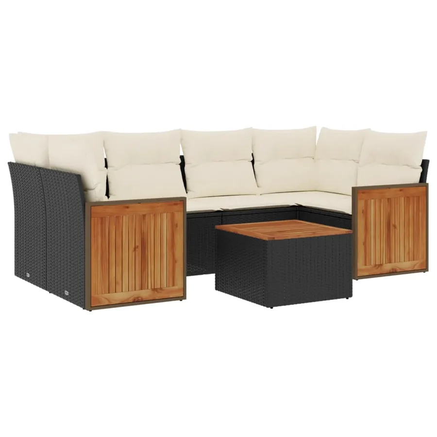 Salon de jardin 7 pcs avec coussins noir résine tressée 62 x 62 x 69 cm - 61,0 kg - 2