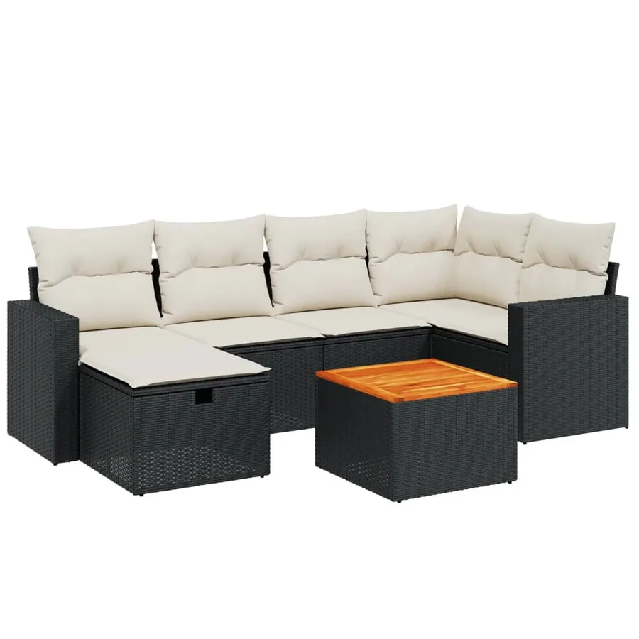 Salon de jardin 7 pcs avec coussins noir résine tressée 62 x 62 x 69 cm - 55,5 kg - 2