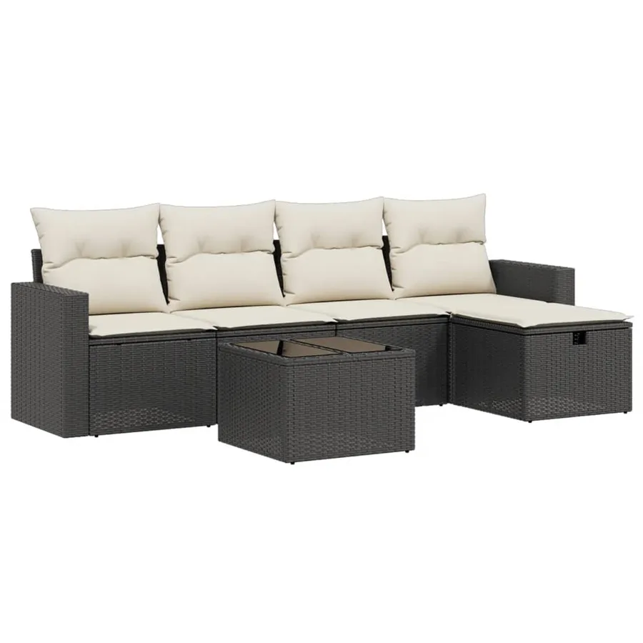 Salon de jardin 6 pcs avec coussins noir résine tressée - 2
