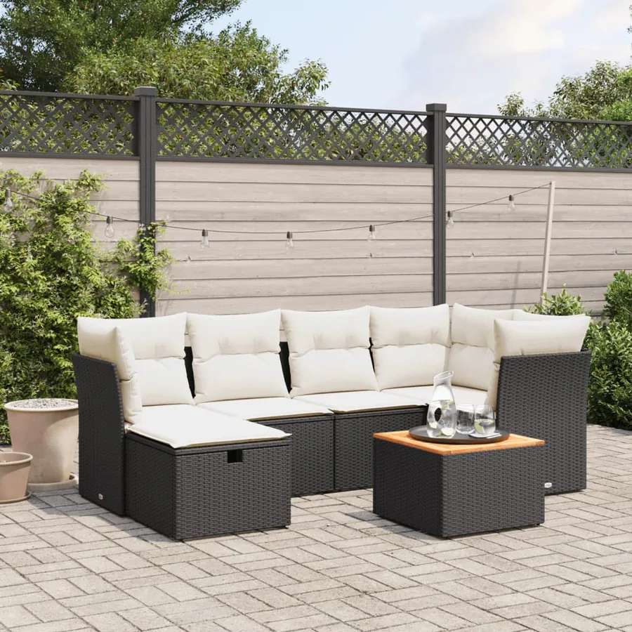 Salon de jardin 7 pcs avec coussins noir résine tressée 62 x 62 x 69 cm - 56,9 kg