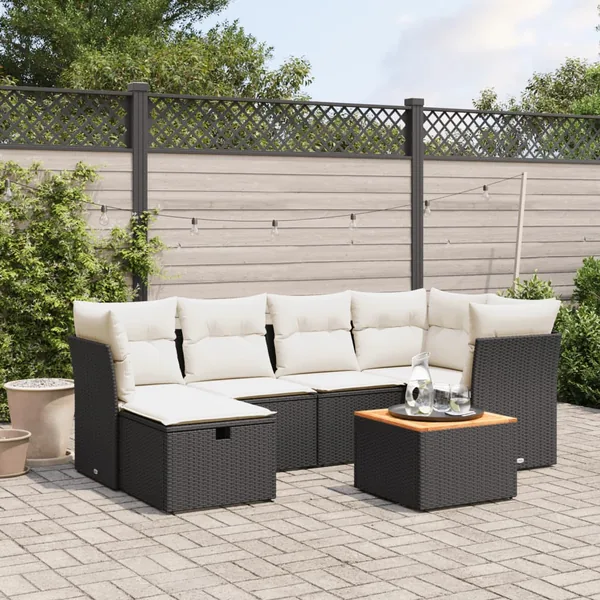 Salon de jardin 7 pcs avec coussins noir résine tressée 62 x 62 x 69 cm - 56,9 kg