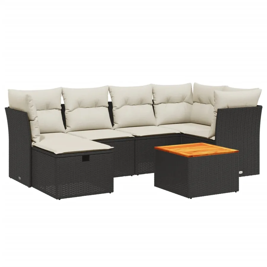 Salon de jardin 7 pcs avec coussins noir résine tressée 62 x 62 x 69 cm - 56,9 kg - 2