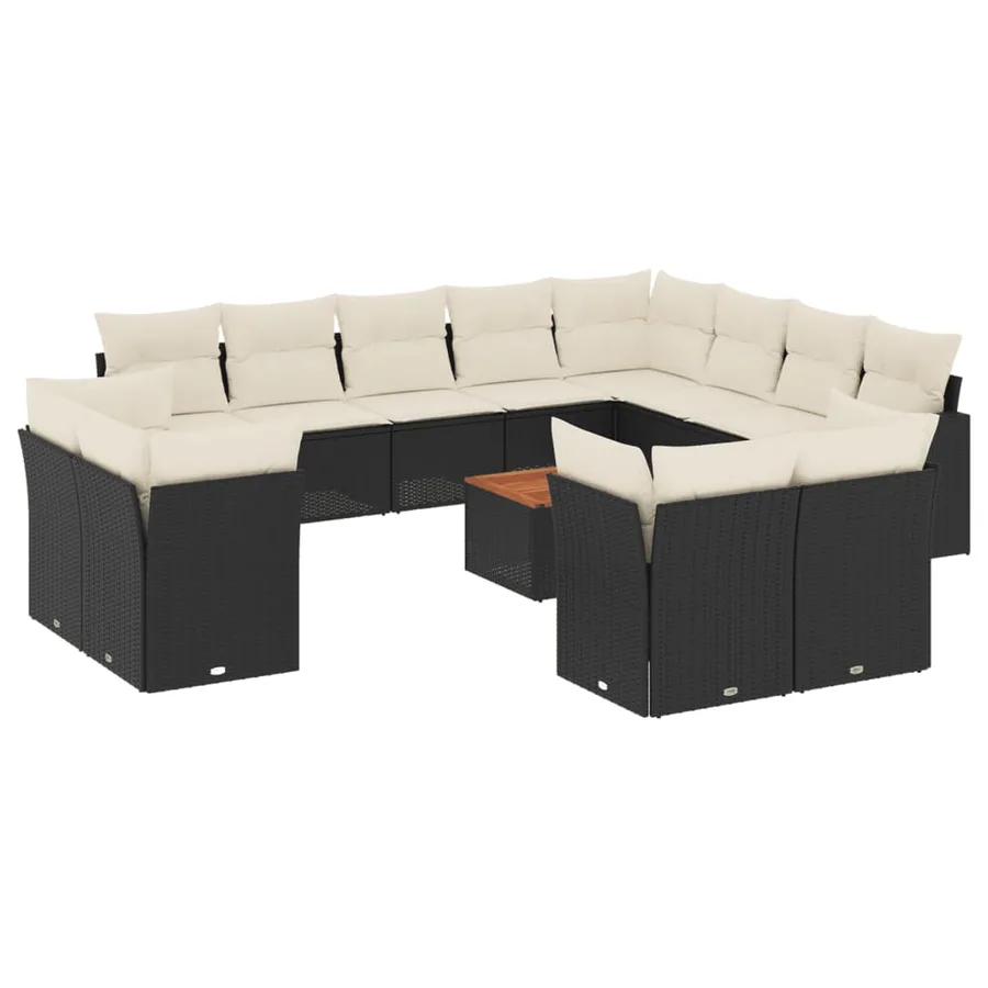 Salon de jardin avec coussins 13 pcs noir résine tressée - 2