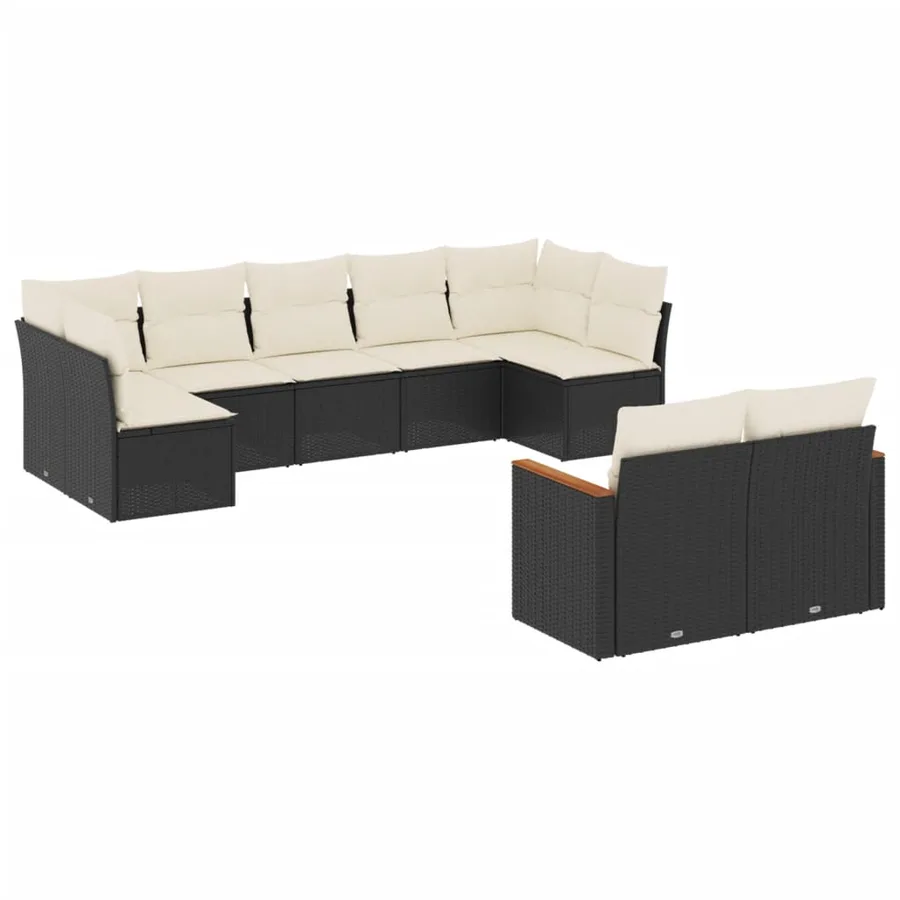 Salon de jardin 9 pcs avec coussins noir résine tressée - 2