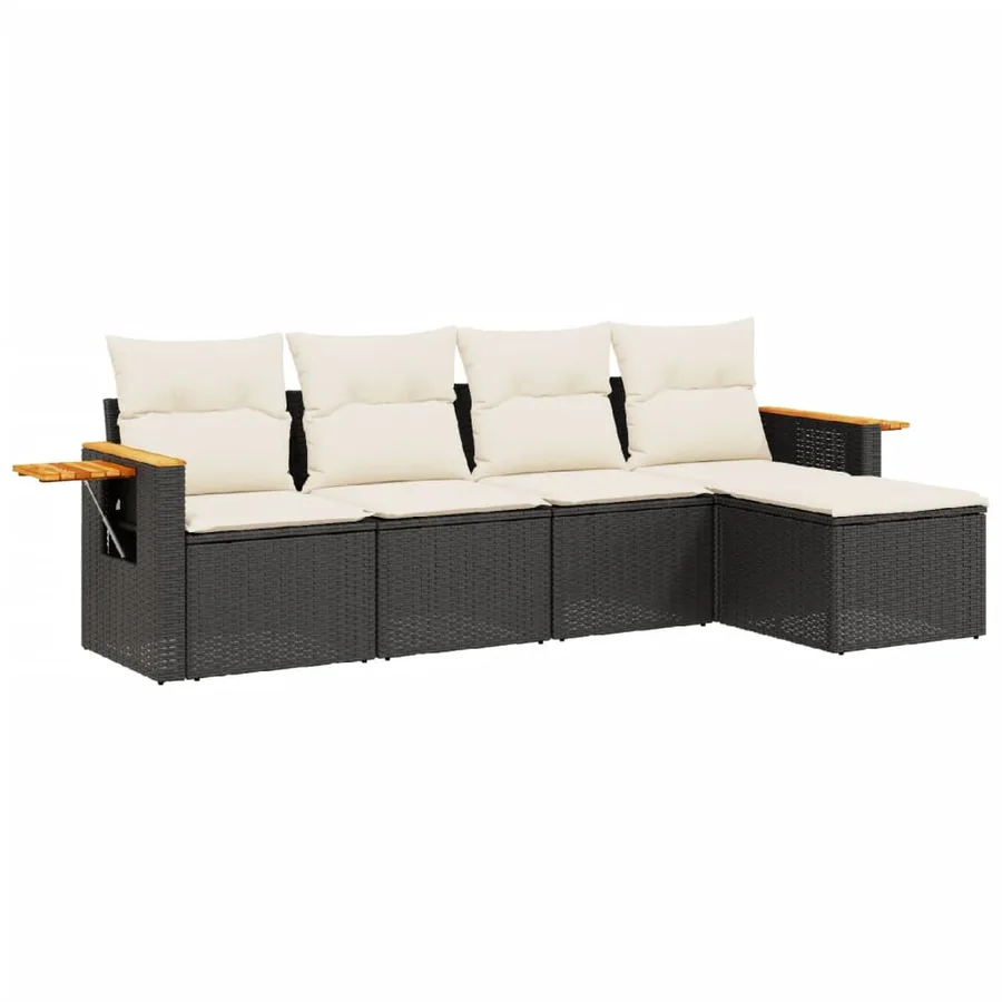 Salon de jardin 5 pcs avec coussins noir résine tressée - 2
