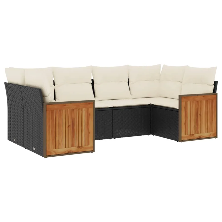 Salon de jardin 6 pcs avec coussins noir résine tressée - 2