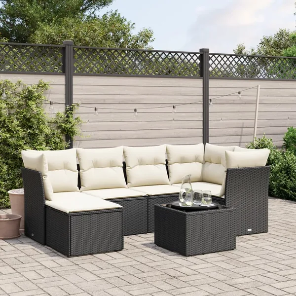 Salon de jardin 7 pcs avec coussins noir résine tressée 62 x 62 x 69 cm - 57,7 kg