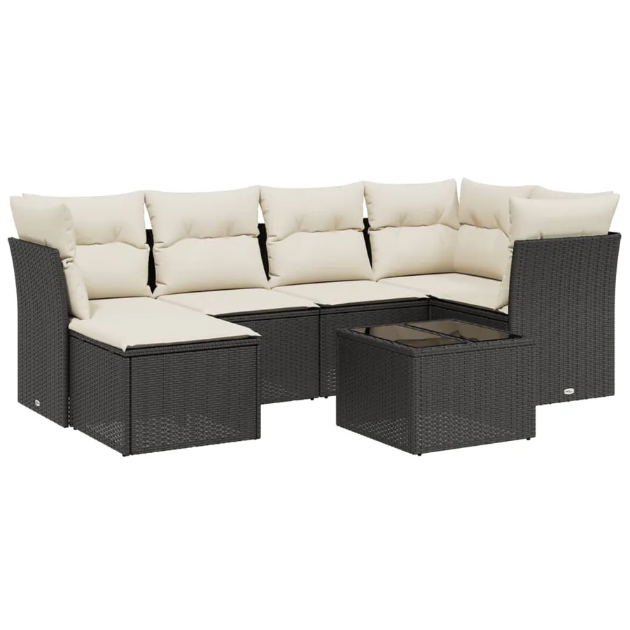 Salon de jardin 7 pcs avec coussins noir résine tressée 62 x 62 x 69 cm - 57,7 kg - 2