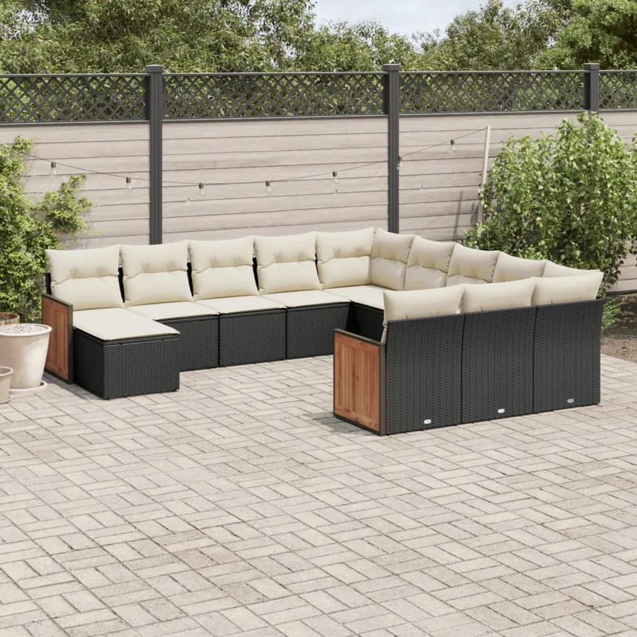 Salon de jardin 12 pcs avec coussins noir résine tressée