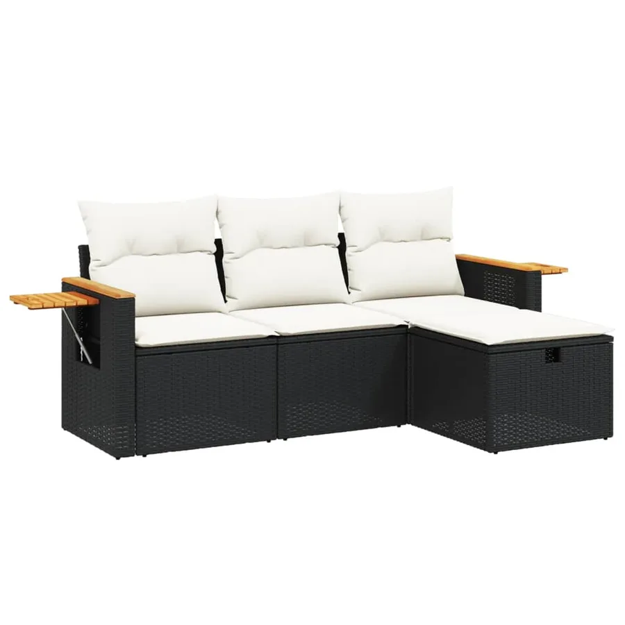 Salon de jardin 4 pcs avec coussins noir résine tressée - 2