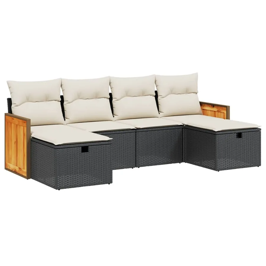 Salon de jardin 6 pcs avec coussins noir résine tressée - 2