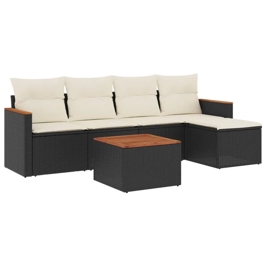 Salon de jardin 6 pcs avec coussins noir résine tressée - 2