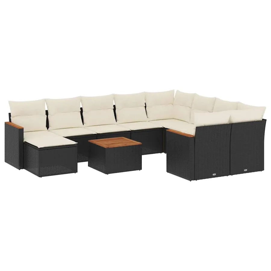 Salon de jardin 11 pcs avec coussins noir résine tressée - 2