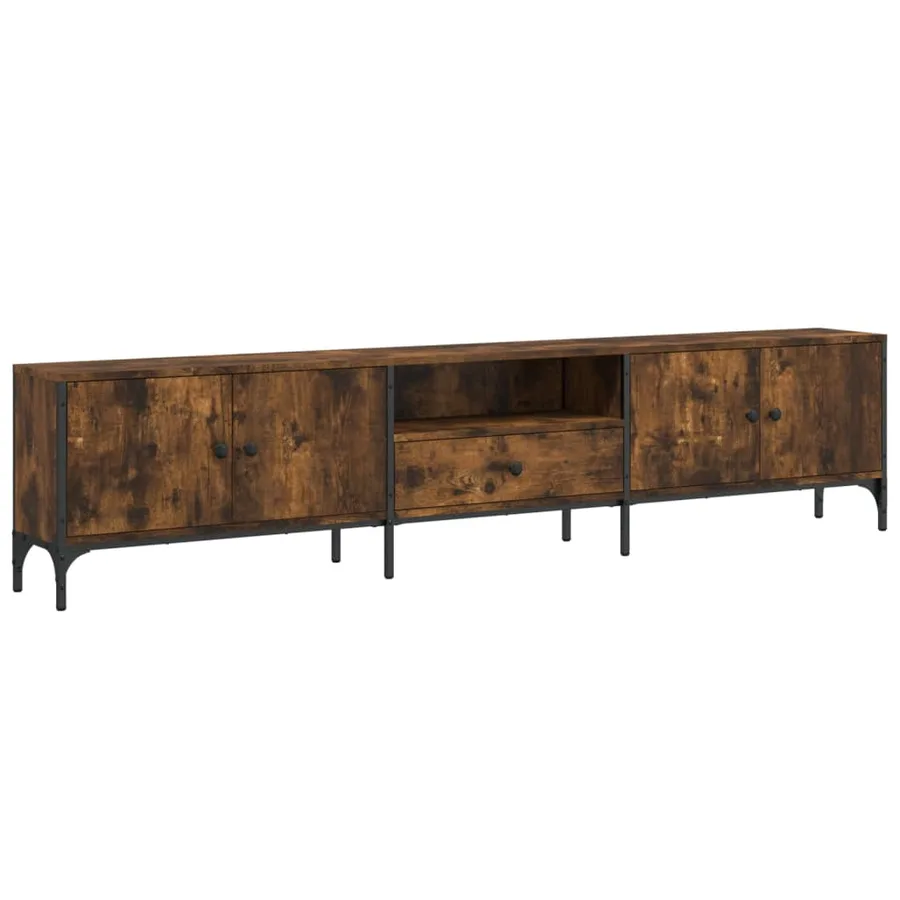Meuble TV à tiroir chêne fumé 200x25x44 cm bois d'ingénierie - 2