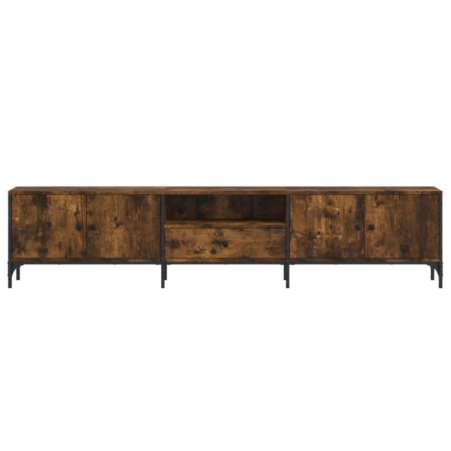 Meuble TV à tiroir chêne fumé 200x25x44 cm bois d'ingénierie - 6