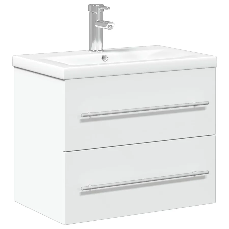Armoire lavabo de salle de bain avec bassin intégré blanc - 2