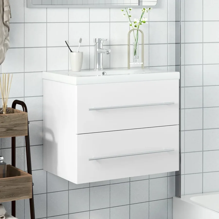 Armoire lavabo de salle de bain avec bassin intégré blanc - 3