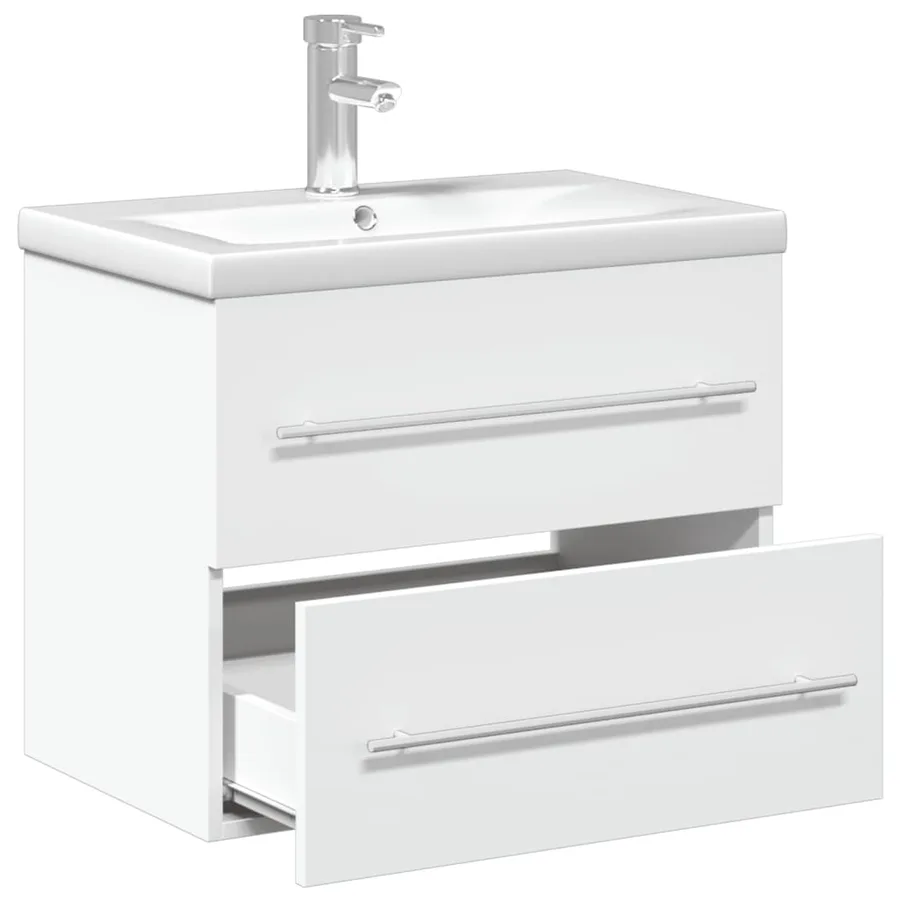 Armoire lavabo de salle de bain avec bassin intégré blanc - 5