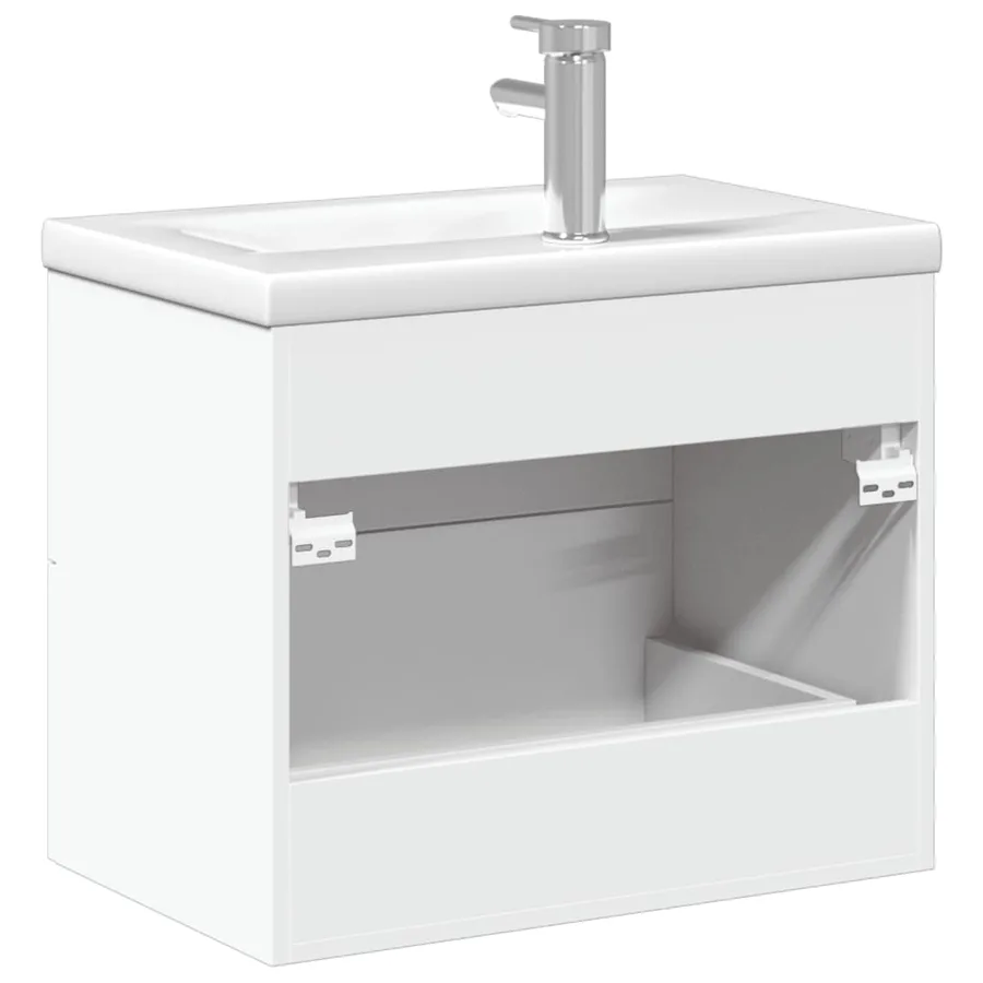 Armoire lavabo de salle de bain avec bassin intégré blanc - 7