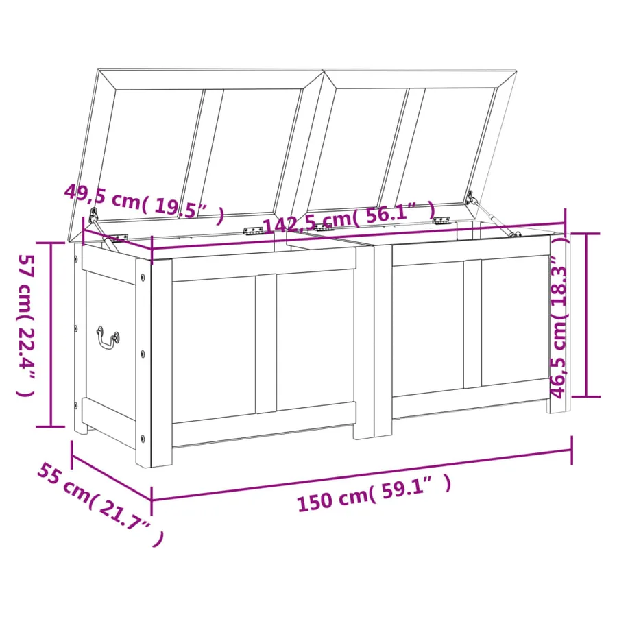 Coffre de rangement avec couvercle marron bois massif d'acacia - 9
