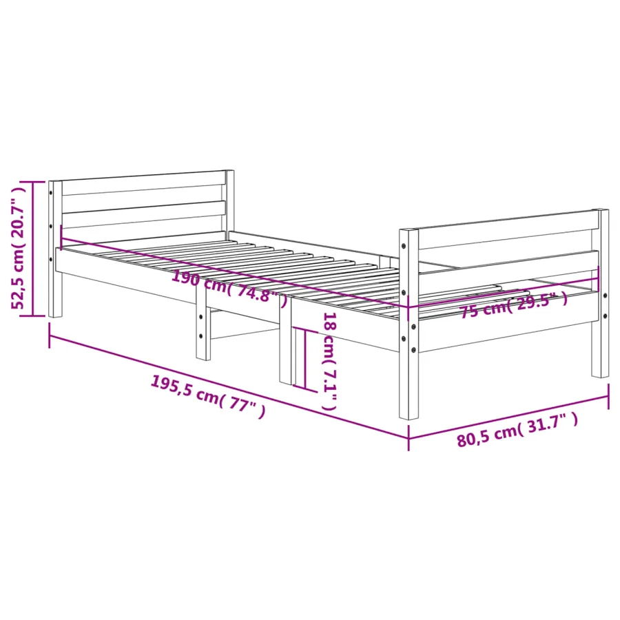 Cadre de lit sans matelas cire marron 75x190 cm bois pin massif - 9