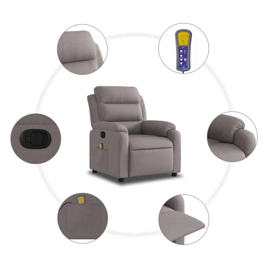 Fauteuil de massage inclinable Taupe Tissu - 6