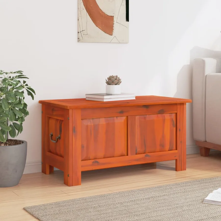 Coffre de rangement avec couvercle marron bois massif d'acacia - 3