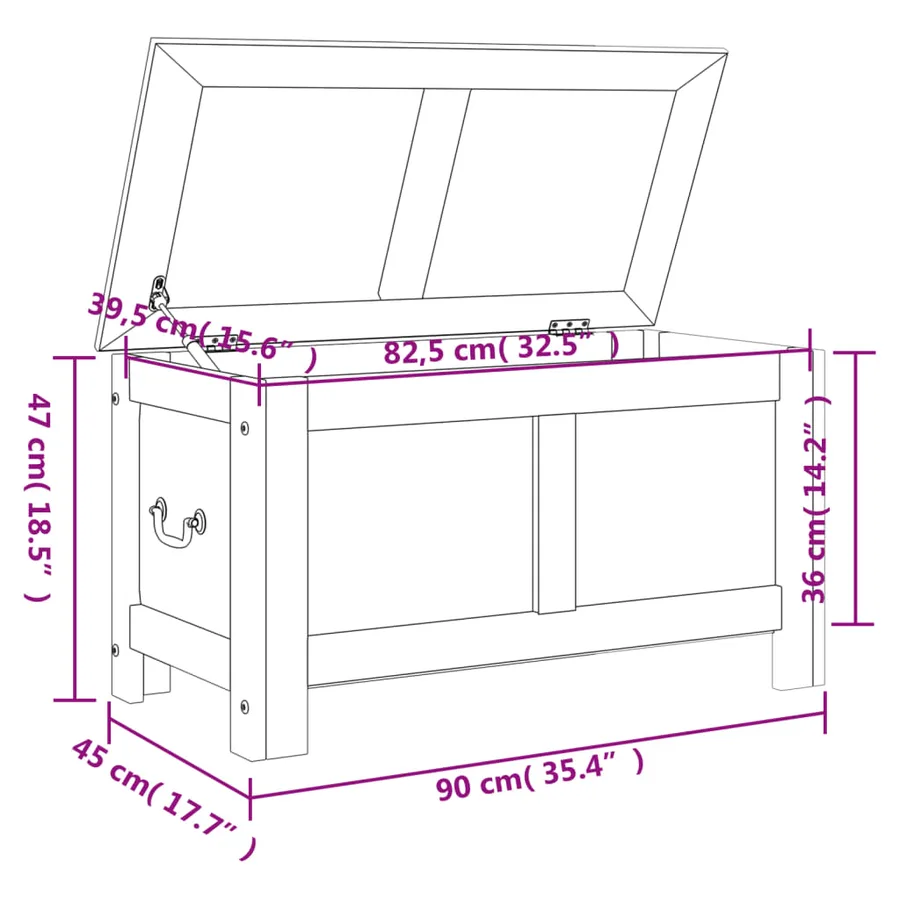 Coffre de rangement avec couvercle marron bois massif d'acacia - 9