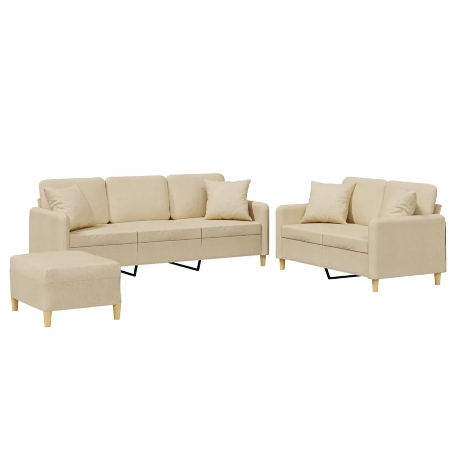 Ensemble de canapés 3 pcs avec coussins crème tissu - 2