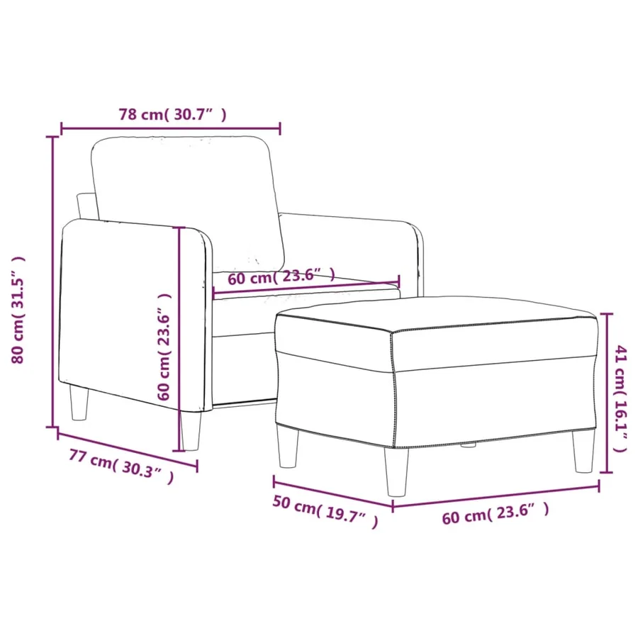 Fauteuil avec repose-pied Taupe 60 cm Tissu - 7