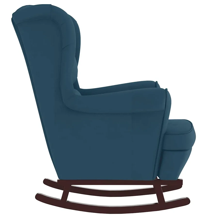 Fauteuil à bascule à oreilles en velours bleu bois massif - 4