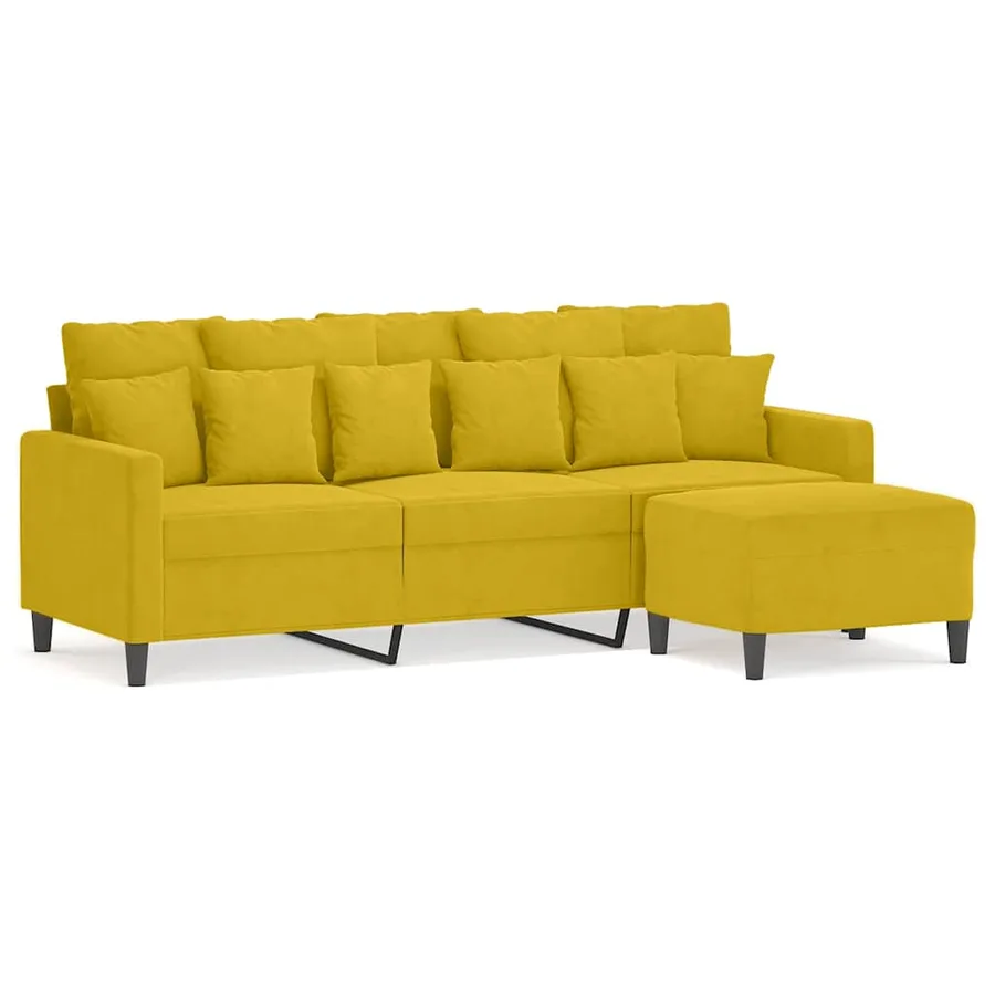 Canapé à 3 places avec repose-pieds jaune 180 cm velours - 2