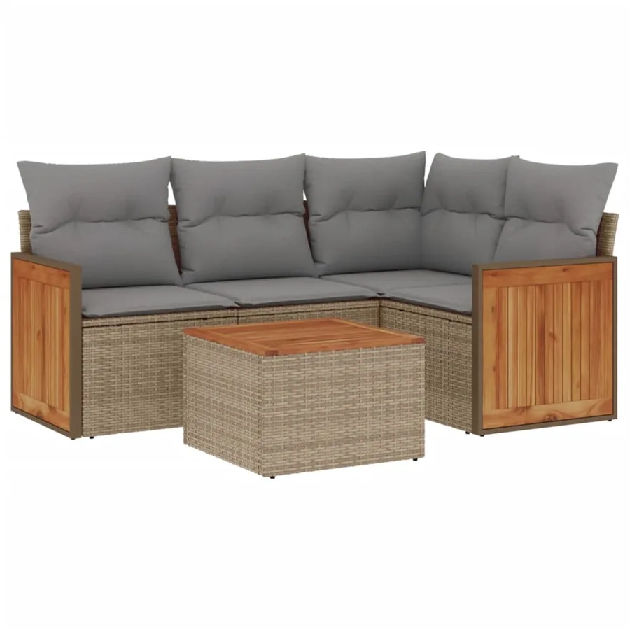 Salon de jardin avec coussins 5 pcs beige résine tressée - 2