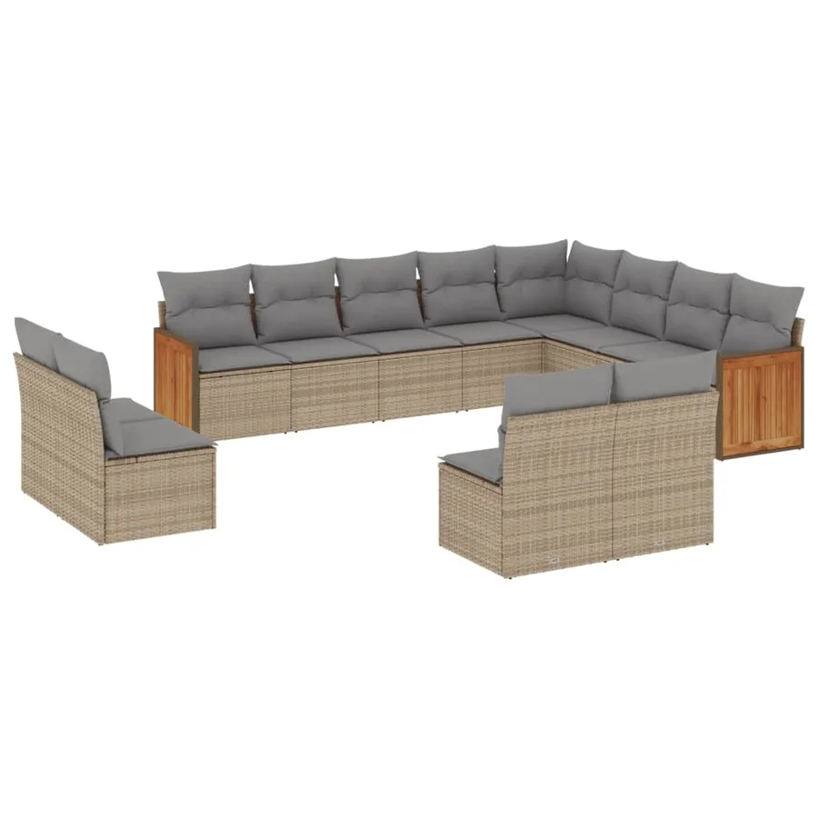 Salon de jardin avec coussins 12 pcs beige résine tressée - 2