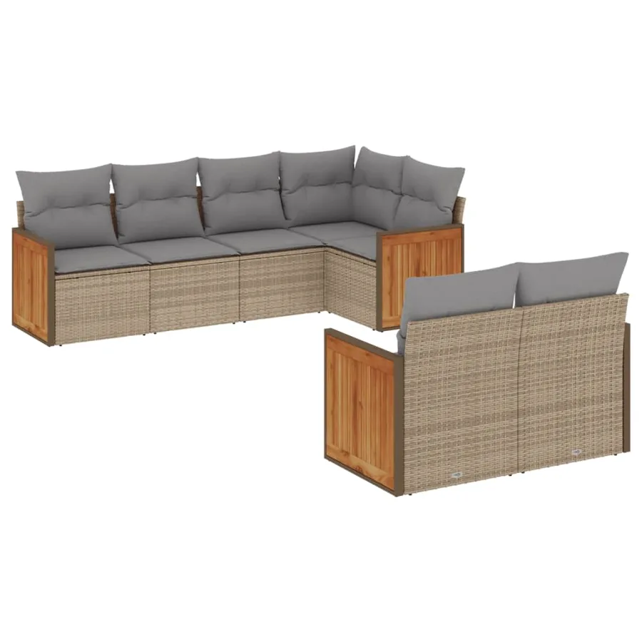 Salon de jardin avec coussins 7 pcs beige résine tressée - 2