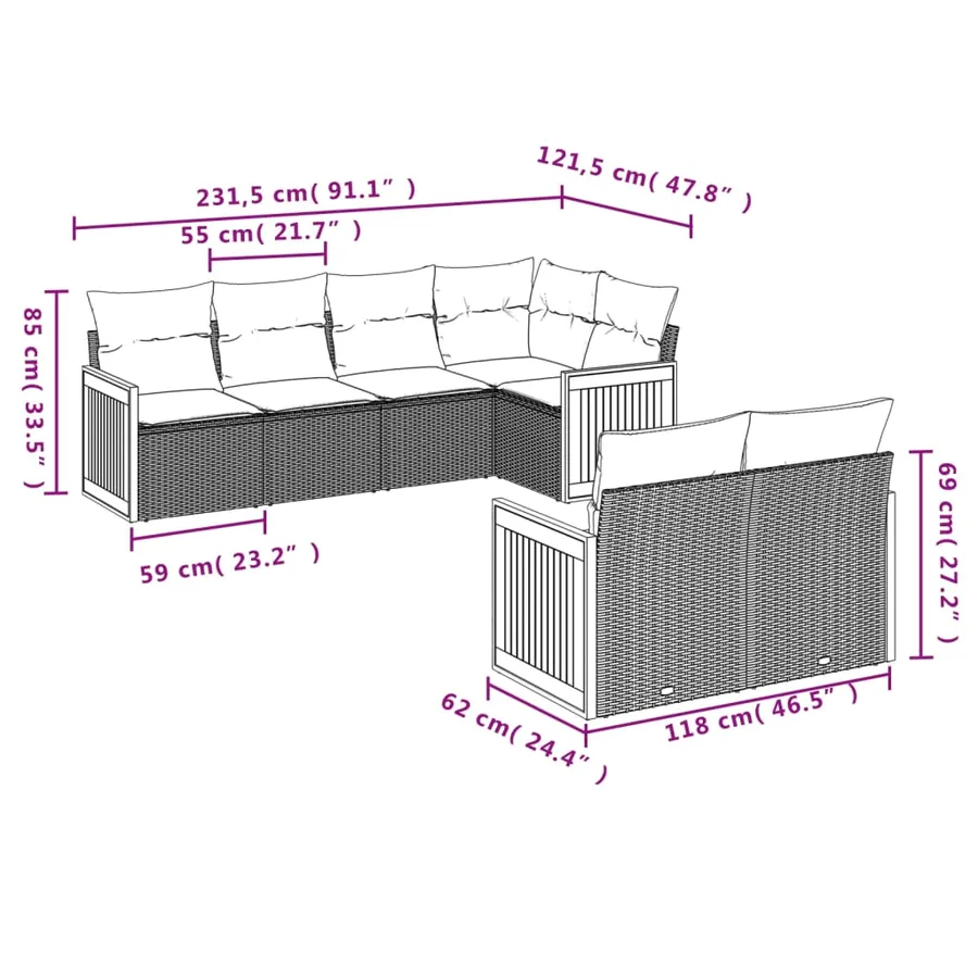 Salon de jardin avec coussins 7 pcs beige résine tressée - 7