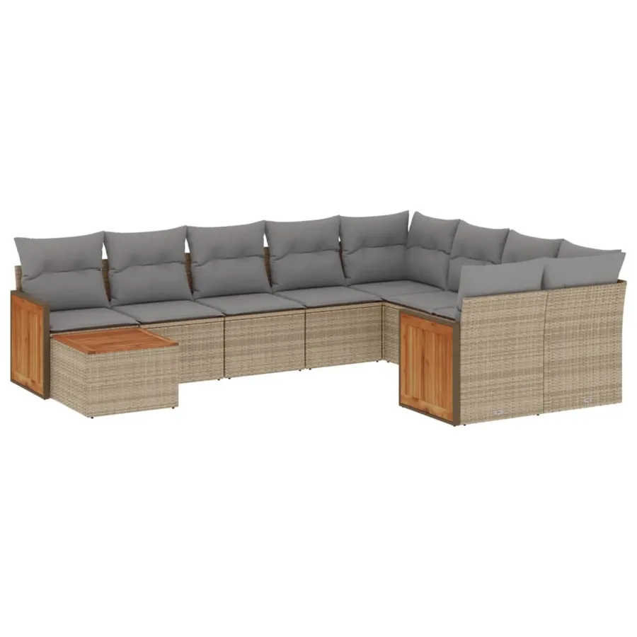 Salon de jardin avec coussins 10 pcs beige résine tressée - 2